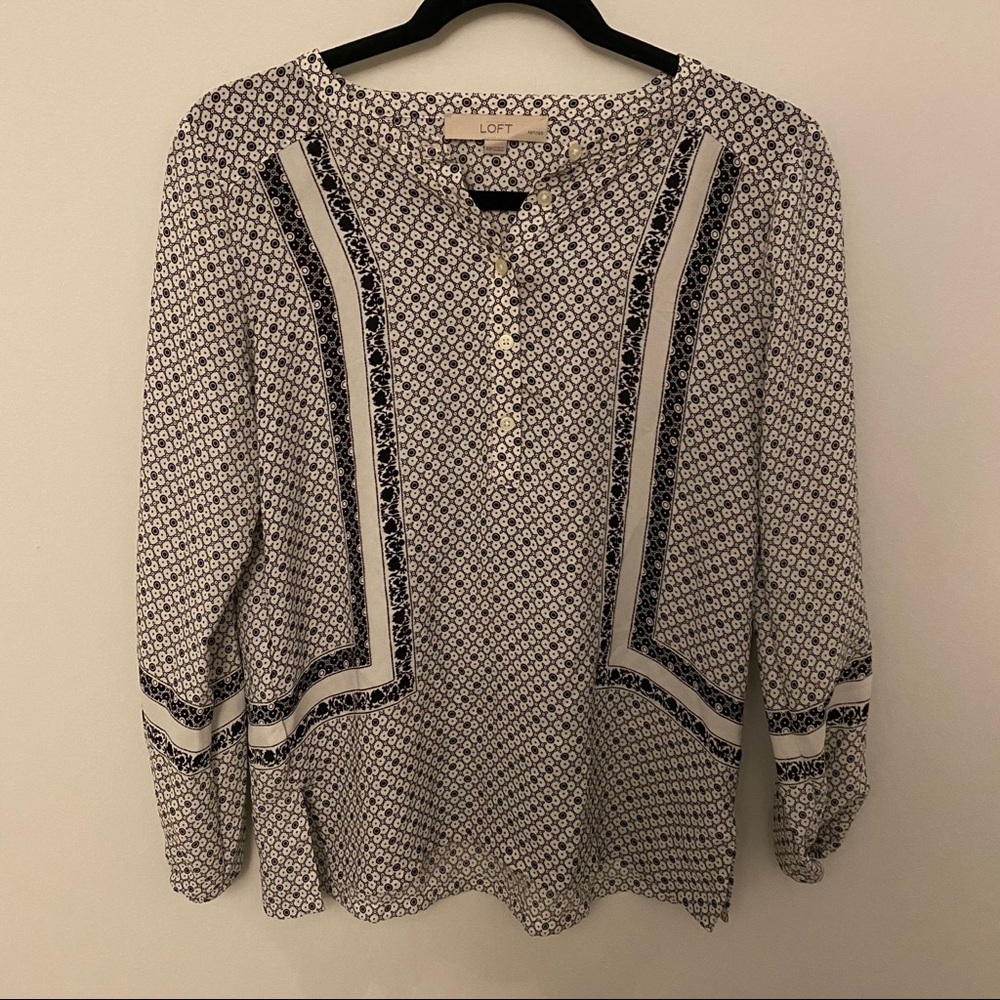 LOFT intricate floral 1/2 button longsleeve blouse